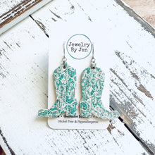 Load image into Gallery viewer, Cowgirl Boot Earrings: Aqua Lace