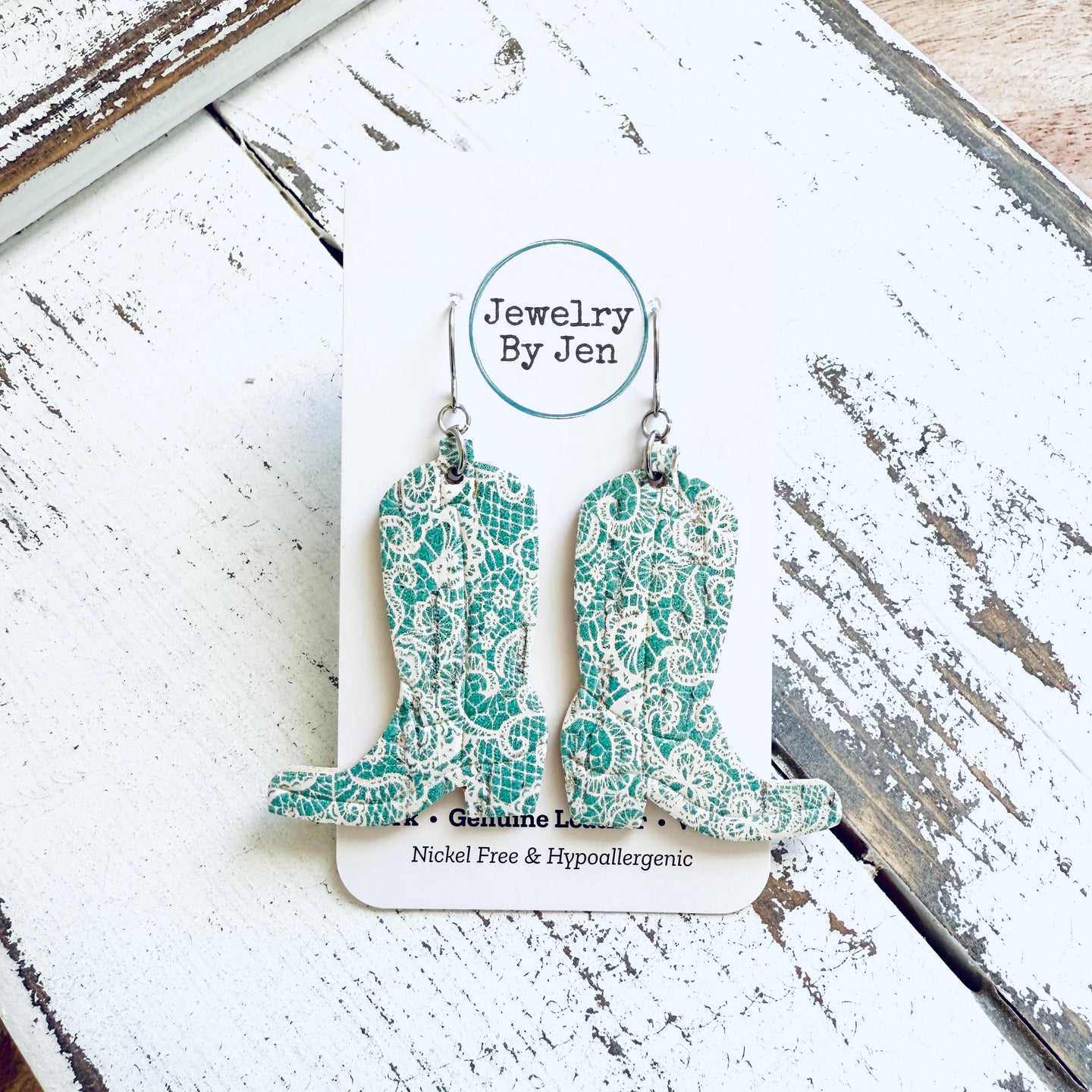 Cowgirl Boot Earrings: Aqua Lace