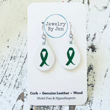 Load image into Gallery viewer, Small Teardrop Earrings: White w/Awareness Ribbon