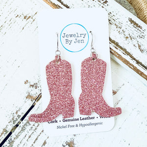 Cowgirl Boot Earrings: Fine Pink Glitter