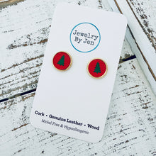 Load image into Gallery viewer, Stud Earrings: Red w/Green Christmas Tree (Copy)
