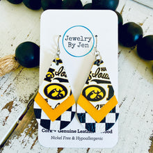 Load image into Gallery viewer, Iowa Hawkeyes Triple Stacked Teardrop Earrings:Collage &amp; Checkerboard