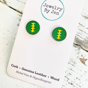 Stud Earrings: Green & Yellow Football