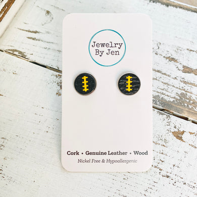 Stud Earrings: Black & Yellow Football