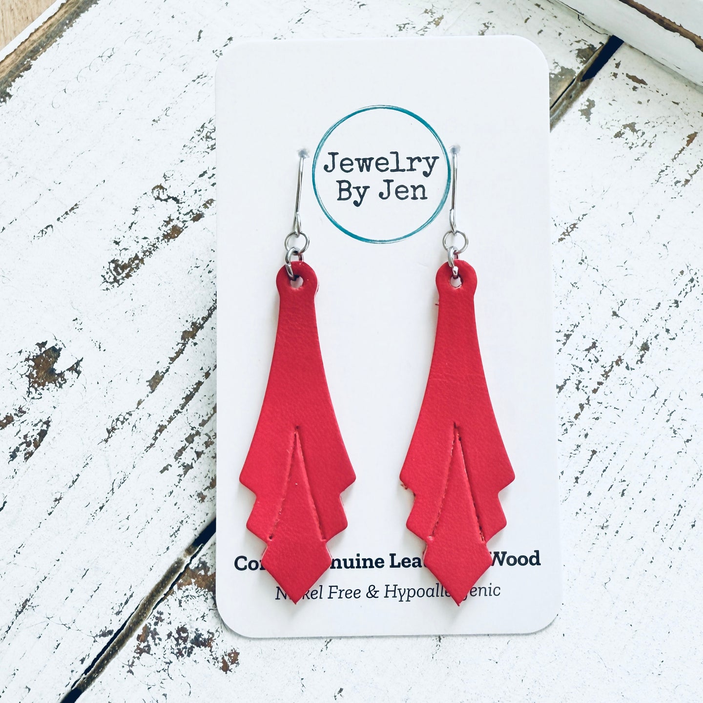 Art Deco Embossed Earrings: Coral