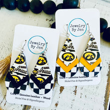 Load image into Gallery viewer, Iowa Hawkeyes Triple Stacked Teardrop Earrings:Collage &amp; Checkerboard