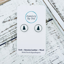 Load image into Gallery viewer, Stud Earrings: White w/Green Christmas Tree