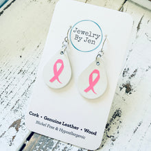 Load image into Gallery viewer, Small Teardrop Earrings: White w/Awareness Ribbon