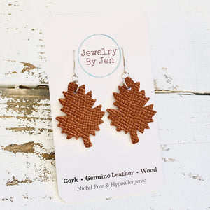 Leaf Earrings: Brown Saffiano