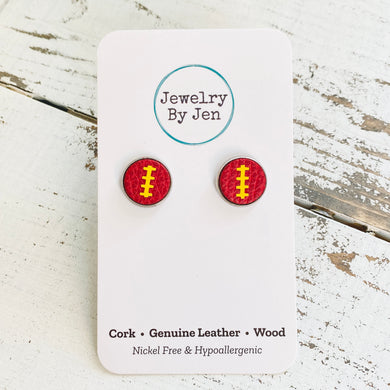 Stud Earrings: Red & Yellow Football