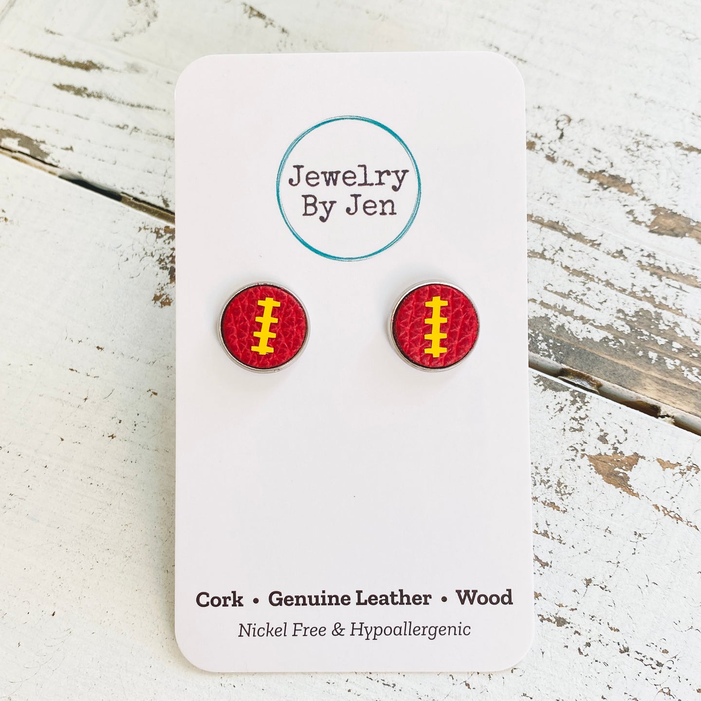 Stud Earrings: Red & Yellow Football