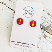 Load image into Gallery viewer, Stud Earrings: Red &amp; Yellow Football