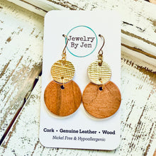 Load image into Gallery viewer, Round Wood &amp; Gold Earrings