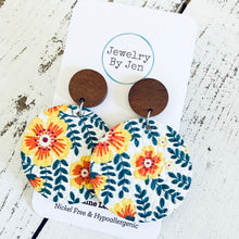 Load image into Gallery viewer, Wood Stud Earring: Golden Jasmine Flowers