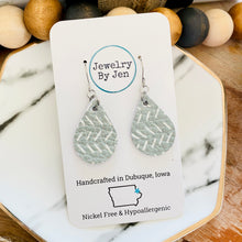 Load image into Gallery viewer, Small Teardrop Earrings: Sage Green Chevron