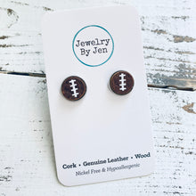 Load image into Gallery viewer, Stud Earrings: Brown &amp; White Football