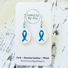Load image into Gallery viewer, Small Teardrop Earrings: White w/Awareness Ribbon