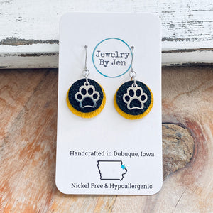 Paw Charm Earrings: Black & Yellow