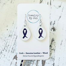 Load image into Gallery viewer, Small Teardrop Earrings: White w/Awareness Ribbon