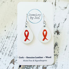 Load image into Gallery viewer, Small Teardrop Earrings: White w/Awareness Ribbon