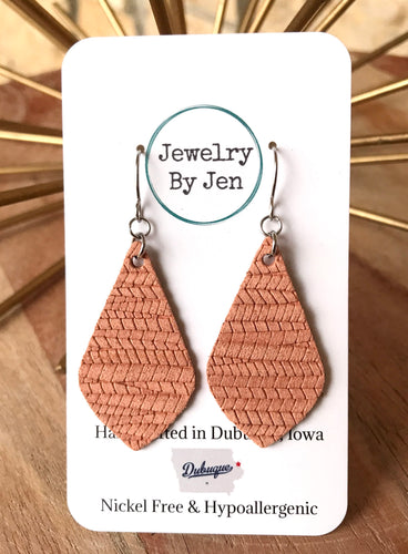 Elegant Teardrop Earrings (Small): Peach Palm