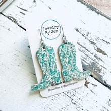 Load image into Gallery viewer, Cowgirl Boot Earrings: Aqua Lace