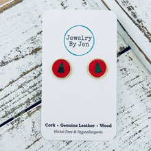 Load image into Gallery viewer, Stud Earrings: Red w/Green Christmas Tree (Copy)