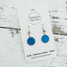Load image into Gallery viewer, Huggie Earrings: Silver Hoop w/Royal Blue Fine Glitter