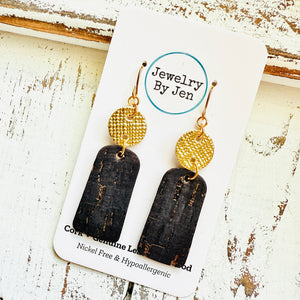 Small Bar Earrings: Black Cork w/Gold Accents