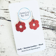 Load image into Gallery viewer, Blossom Cutout Earrings: Ruby Red Saffiano