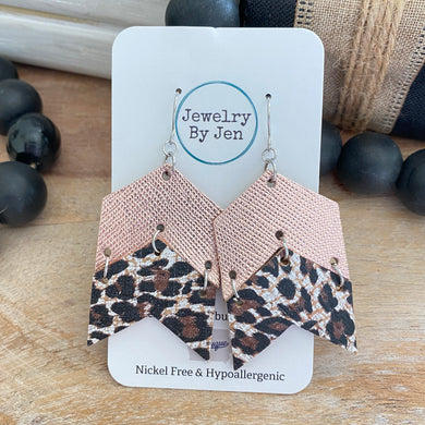 Double Chevron Earrings: Rose Gold & Cheetah Cork