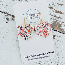 Load image into Gallery viewer, Small Heart Earrings: Red/Gold/White Glitter