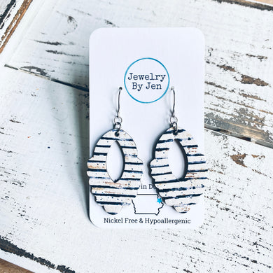 Scalloped Teardrop Earrings: Vintage Pinstripes