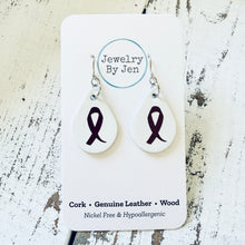 Load image into Gallery viewer, Small Teardrop Earrings: White w/Awareness Ribbon