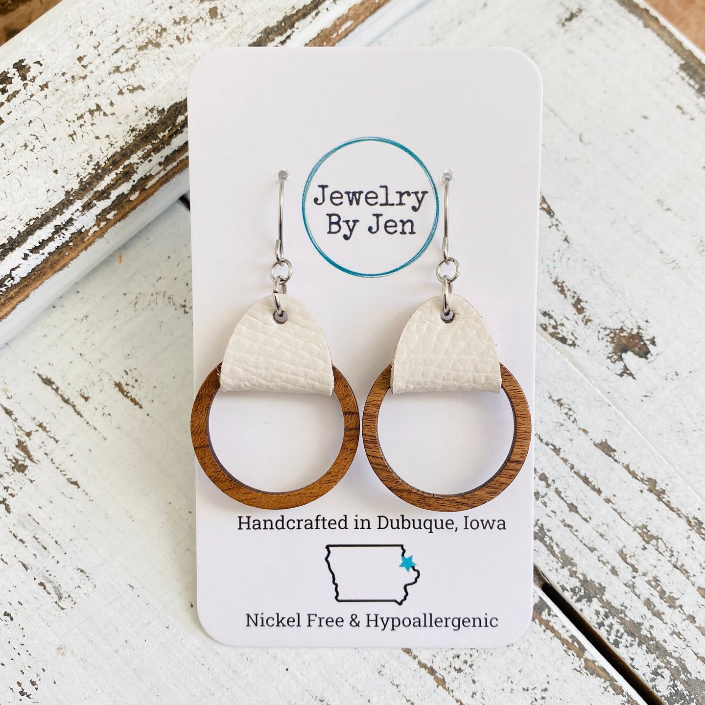 Wood Hoop Earrings: Cream