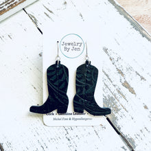 Load image into Gallery viewer, Cowgirl Boot Earrings: Black Tooled