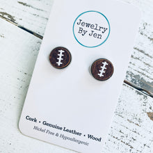 Load image into Gallery viewer, Stud Earrings: Brown &amp; White Football