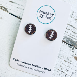 Stud Earrings: Brown & White Football