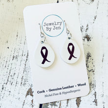 Load image into Gallery viewer, Small Teardrop Earrings: White w/Awareness Ribbon