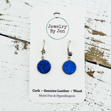 Load image into Gallery viewer, Huggie Earrings: Silver Hoop w/Royal Blue Fine Glitter