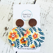 Load image into Gallery viewer, Wood Stud Earring: Golden Jasmine Flowers