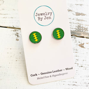 Stud Earrings: Green & Yellow Football