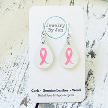 Load image into Gallery viewer, Small Teardrop Earrings: White w/Awareness Ribbon