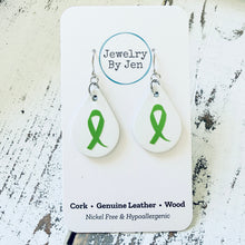Load image into Gallery viewer, Small Teardrop Earrings: White w/Awareness Ribbon