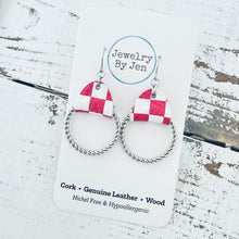Load image into Gallery viewer, Twisted Hoop Earrings: Hot Pink &amp; White Checkered