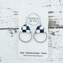 Load image into Gallery viewer, Twisted Hoop Earrings: Black &amp; White Checkered