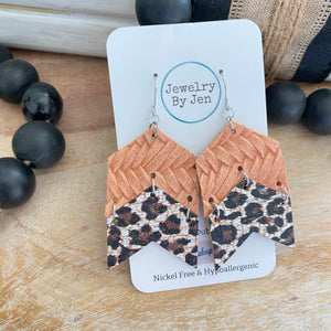 Double Chevron Earrings: Peach Braided & Cheetah