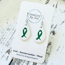 Load image into Gallery viewer, Small Teardrop Earrings: White w/Awareness Ribbon