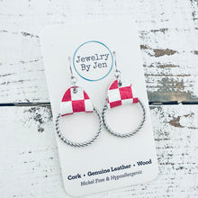 Load image into Gallery viewer, Twisted Hoop Earrings: Hot Pink &amp; White Checkered