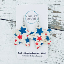 Load image into Gallery viewer, Star Earrings: Red, White &amp; Blue Fine Cork